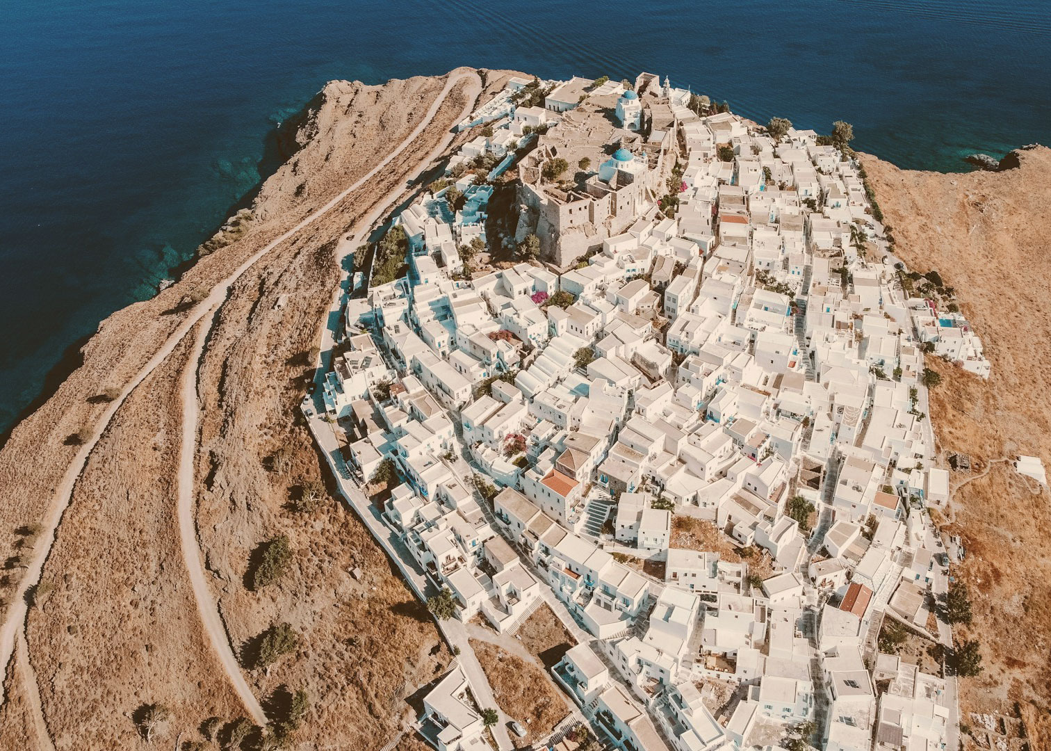 vue aérienne du village de Chora Ile Astypalée